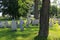 Peaceful scene with old weathered headstones in Revolutionary War Cemetery, Salem, New York, 2016