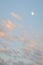 Peaceful sky at dusk, light clouds and partial moon, as a nature background