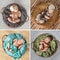 Peaceful sleep of a newborn baby,a collage of four pictures