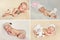 Peaceful sleep of a newborn baby,a collage of four pictures