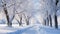 Peaceful Snowy Path Winter Trees - AI Generated