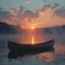 The peaceful solitude of a canoe on a misty lake at dawn