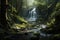 A peaceful stream meanders through a vibrant, abundant forest, creating a tranquil and picturesque scene, waterfall in the forest