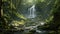 A peaceful stream meanders through a vibrant, abundant forest, creating a tranquil and picturesque scene, waterfall in the forest