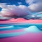 Peaceful tale landscape, happy mood, candy floss pink colors