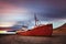 Peaceful view of the Atlantic ocean at dawn. ship wreck in the Iceland, Europe. Scenic image of beautiful nature landscape.