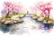 Peaceful Watercolor Landscape: Zen Garden.