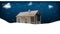 Peaceful winter landscape with cozy snow covered half-timbered house high in mountains at starry night. 3D animation rendered in 4