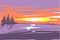 Peaceful winter landscape at sunset time vector illustration