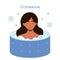 Peaceful woman in a cryosauna ice therapy vector illustration for benign and malignant lesions.