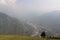 Peacful serene scenery - mountain in clouds at Himalayas. Kullu valley, Himachal Pradesh, India