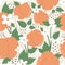 Peach or apricot fruit with flowers seamless pattern design set, summer peachy trendy botany texture