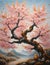 A peach blossoms dream with tranquility and beauty, mountain, grass, ancient time, painting, wallart, wallpaper