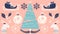 Peach Blue and Teal Illustrated Folksy Christmas Desktop Wallpaper