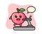 Peach cartoon character walking on the treadmill