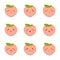 Peach character concept illustration. Peach emoticon. Emotional peach face icon. Emoticons are happy, cheerful, and sad.