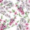 Peach, cherry flower on a branch, watercolor, pattern seamless