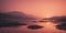 Peach colored sunrise over the mountains. Beautiful landscape. Panoramic view, romantic background