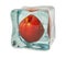 Peach frozen in ice cube, 3D rendering