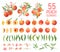 Peach Fruit watercolor element set. Isolated peaches collection of fruits, leaves, slices on white