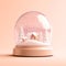 Peach Fuzz Christmas snow globe with wintry scene. Magical snow globe with trees on winter. Peach Fuzz color of the year