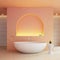 Peach Fuzz Orange color bathroom interior 2024 - 3D rendering