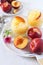 Peach granita and fruits, frozen summer dessert