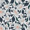 Peach and green abstract based seamless flower and leaves pattern