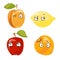 Peach, lemon, apple and orange faces