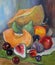 Peach, melon, figs and cherries still life oil painting