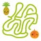 Peach and pineapple kawaii funny fruits, pastel colors on white background. labyrinth game for Preschool Children. Vector