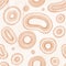 Peach playful watercolor seamless pattern with circles and rings. Raster hand painted background