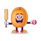peach playing cricket cartoon mascot character vector