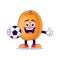 peach playing soccer cartoon mascot character vector