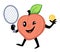 Peach playing tennis, active lifestyle of sportive fruits