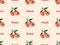 Peach seamless pattern on orange background. Pixel style