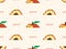 Peach seamless pattern on orange background. Pixel style