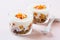 Peach trifle with crunchy toasted oats