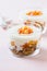 Peach trifle with crunchy toasted oats