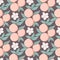 Peaches leaves and flowers seamless pattern