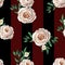 Peachy English roses seamless pattern on a stripes background. Vector.