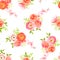 Peachy roses, ranunculus and herbs bouquets seamless vector print