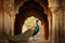 Peacock in Amber Fort, Jaipur, Rajasthan, India, A captivating image of a majestic exotic bird in city, AI Generated