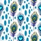 Peacock blue and green seamless vector pattern.