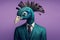 a peacock in a business suit being sad, created with Generative AI technology