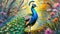 A peacock with a majestic tail. AI art generated