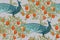 Peacocks and citruses kumquats. Seamless pattern with blooming fruit trees and birds