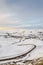 PEAK DISTRICT, DERBYSHIRE, UK 2 FEBRUARY 2015: Mountain Rescue Vehicle and Walkers in Winter Panorama of Snowy Winding