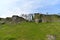 Peak District UK, old historic Peveril Castle, climb