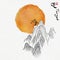 The peak of mountain with Chinese painting art style, Chinese characters mean enjoy process